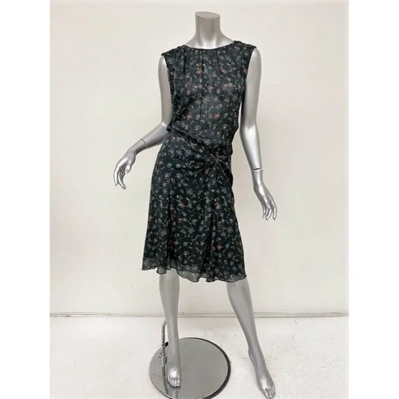 Isabel Marant Dress Taos Black Floral Print Stretch Silk Size 38 Open Back NEW - Picture 1 of 7